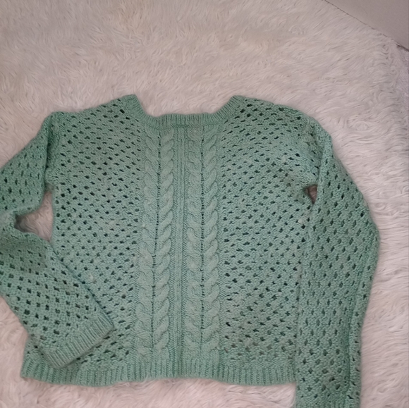 JCP Cable-knit Turquoise Cropped Women's Sweater Size PXL Pullover - Picture 3 of 14